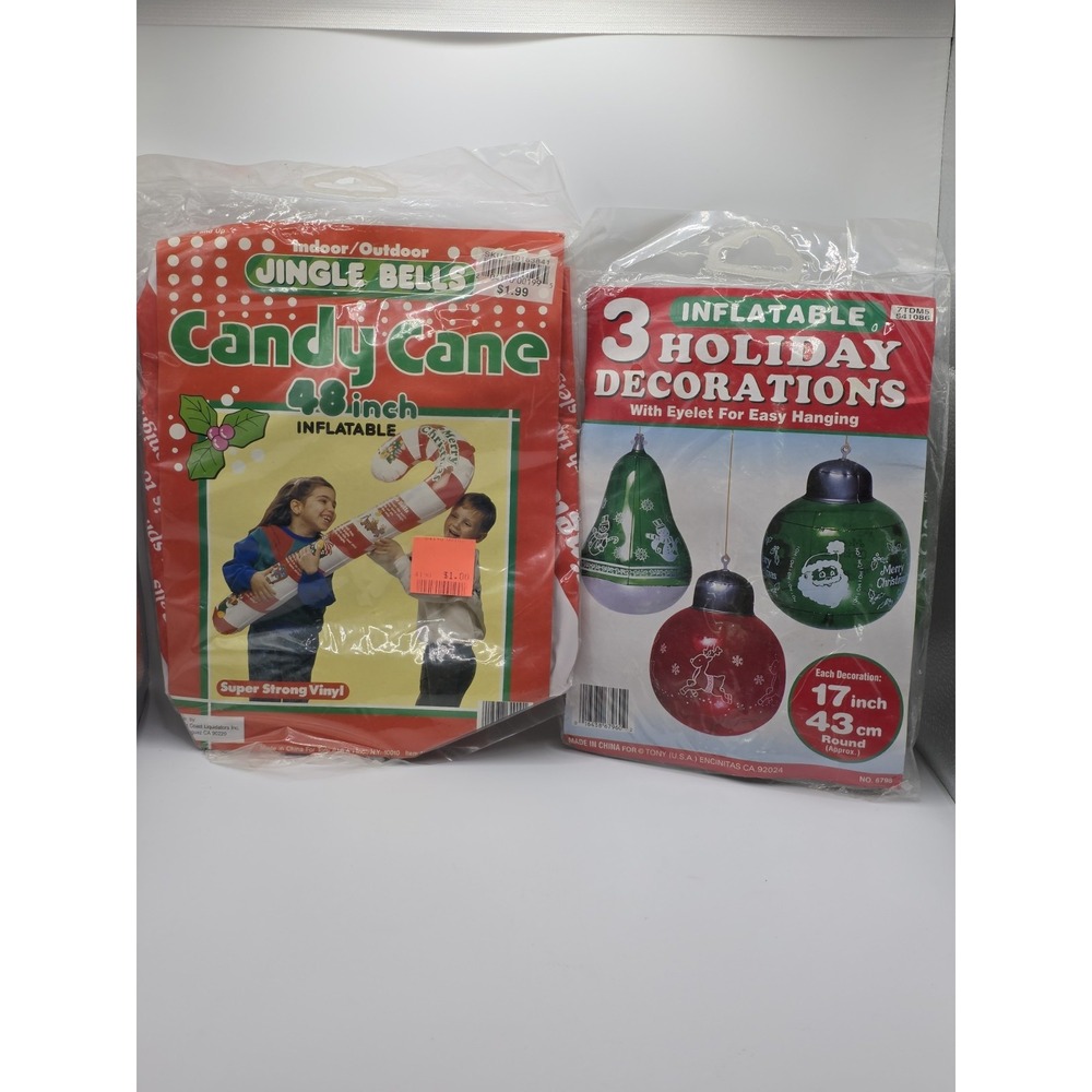2 Inflatable Decorations,  2 Green & 1 Red 17" & 48" Candy Candy